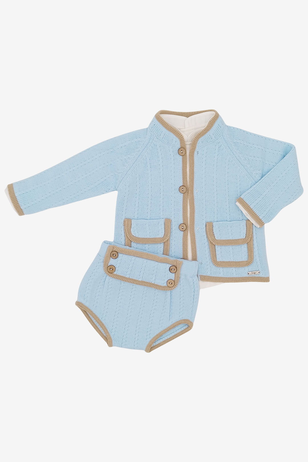 "Edward" Baby Blue & Camel Cardigan, Shirt & Jam Pants