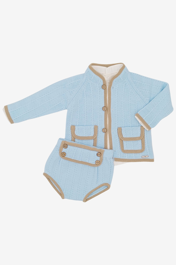 "Edward" Baby Blue & Camel Cardigan, Shirt & Jam Pants