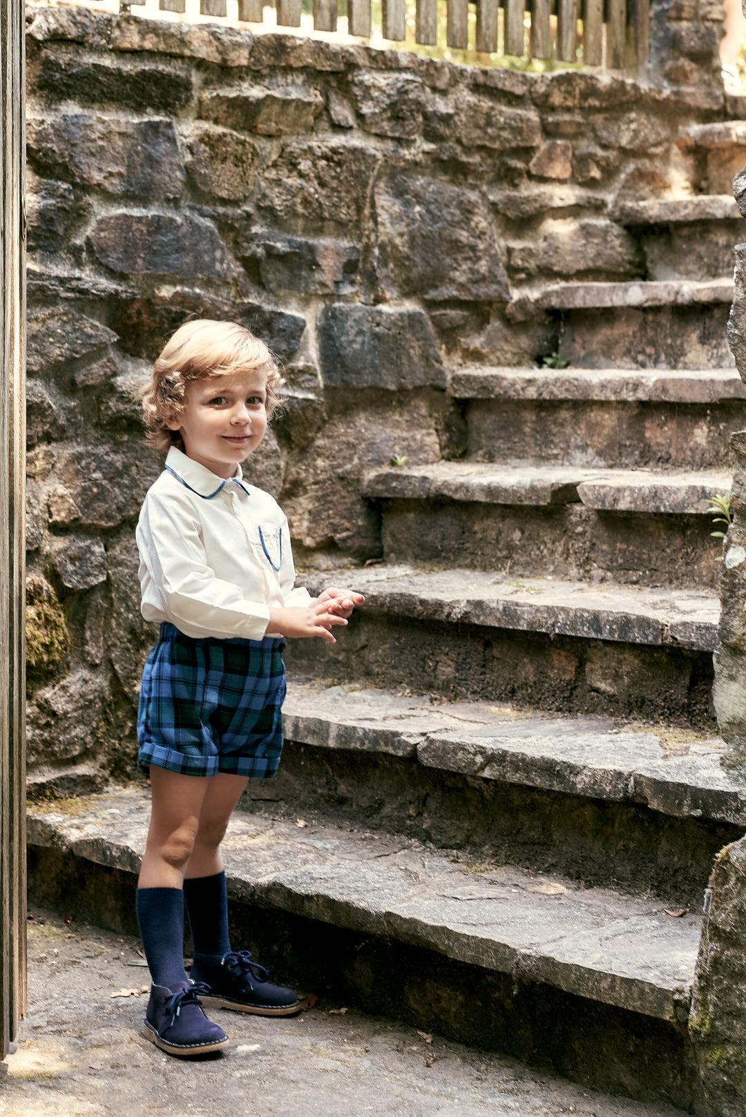 PREORDER "Frederick" Cornflower Blue Tartan Shirt &amp; Shorts