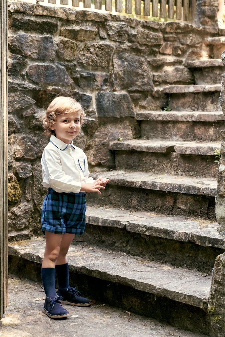 PREORDER "Frederick" Cornflower Blue Tartan Shirt &amp; Shorts