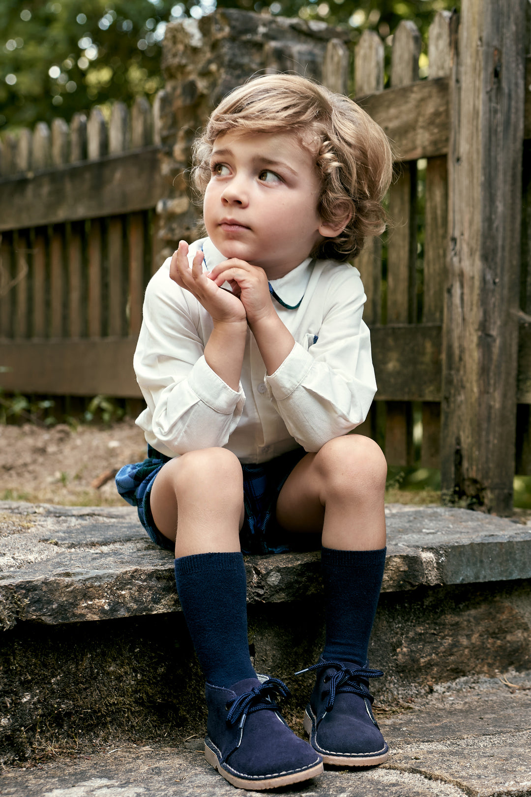 PREORDER "Frederick" Cornflower Blue Tartan Shirt &amp; Shorts