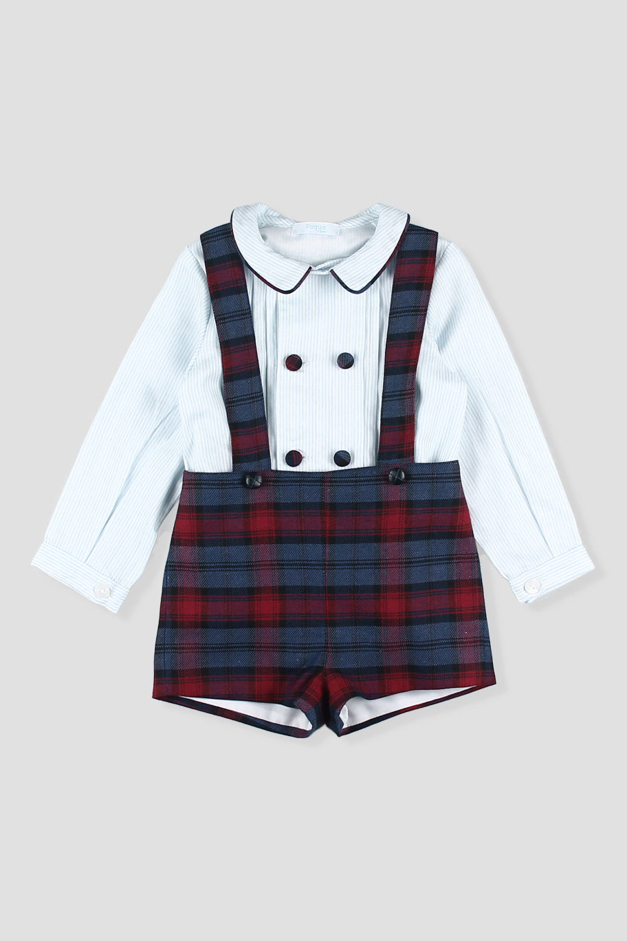 "Edmund" Navy &amp; Burgundy Tartan Shirt &amp; Shorts