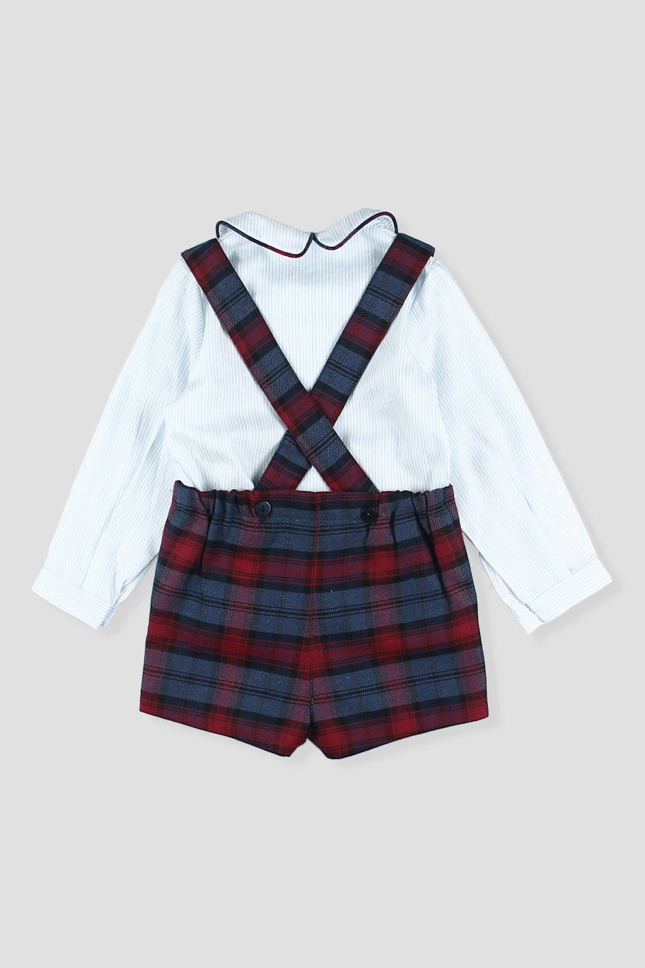 "Edmund" Navy &amp; Burgundy Tartan Shirt &amp; Shorts