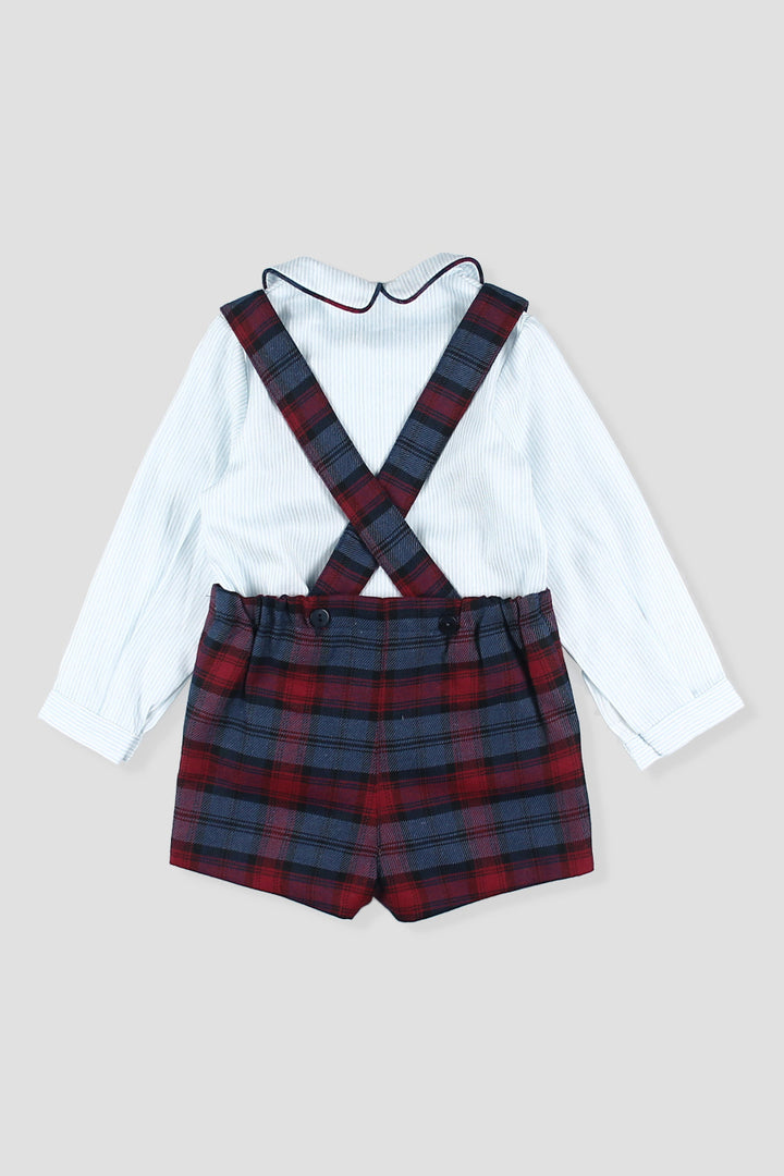 "Edmund" Navy &amp; Burgundy Tartan Shirt &amp; Shorts