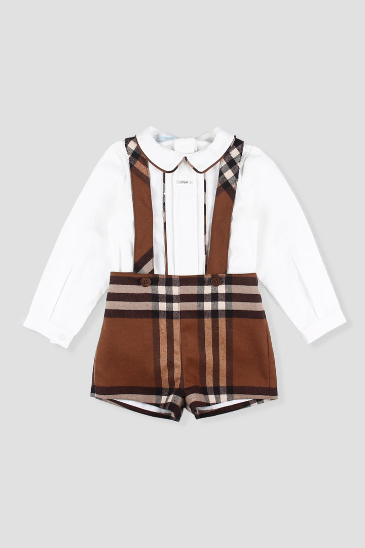 "Timmy" Chocolate Brown Tartan Shirt &amp; Shorts