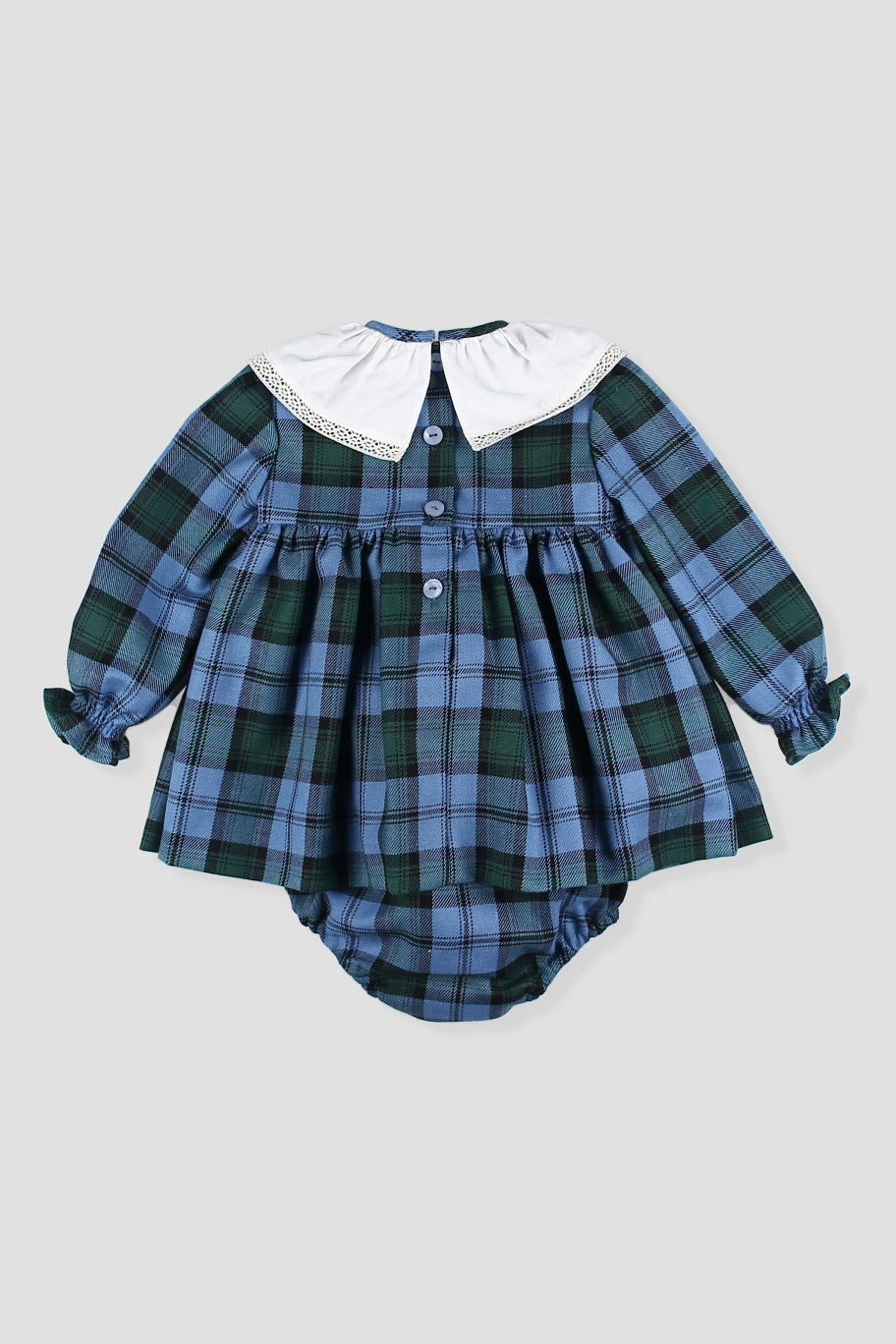 "Florence" Cornflower Blue Tartan Dress &amp; Bloomers