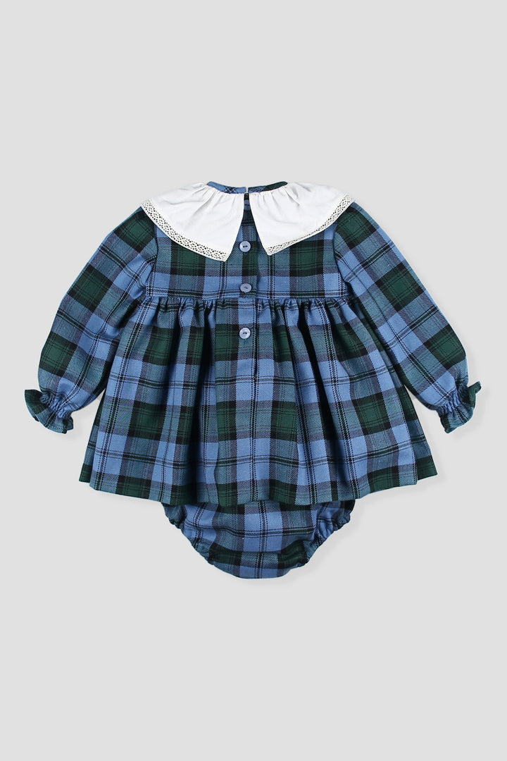 "Florence" Cornflower Blue Tartan Dress &amp; Bloomers