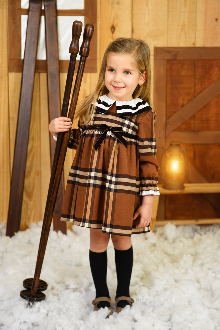 PREORDER "Vivienne" Chocolate Brown Tartan Dress