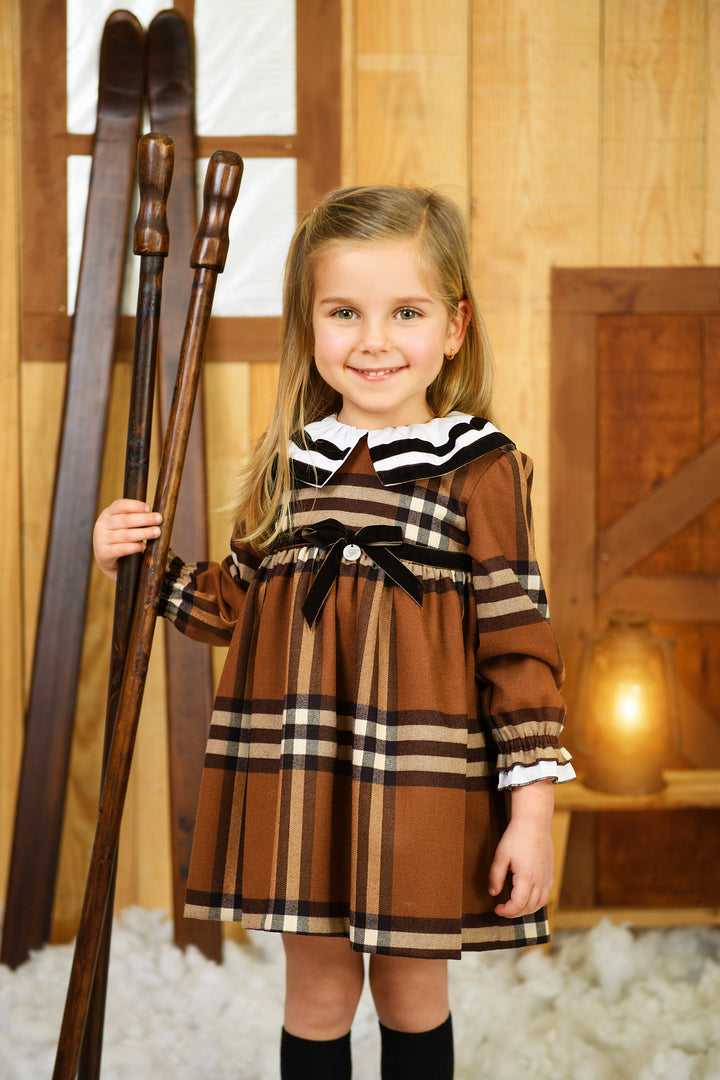 PREORDER "Vivienne" Chocolate Brown Tartan Dress