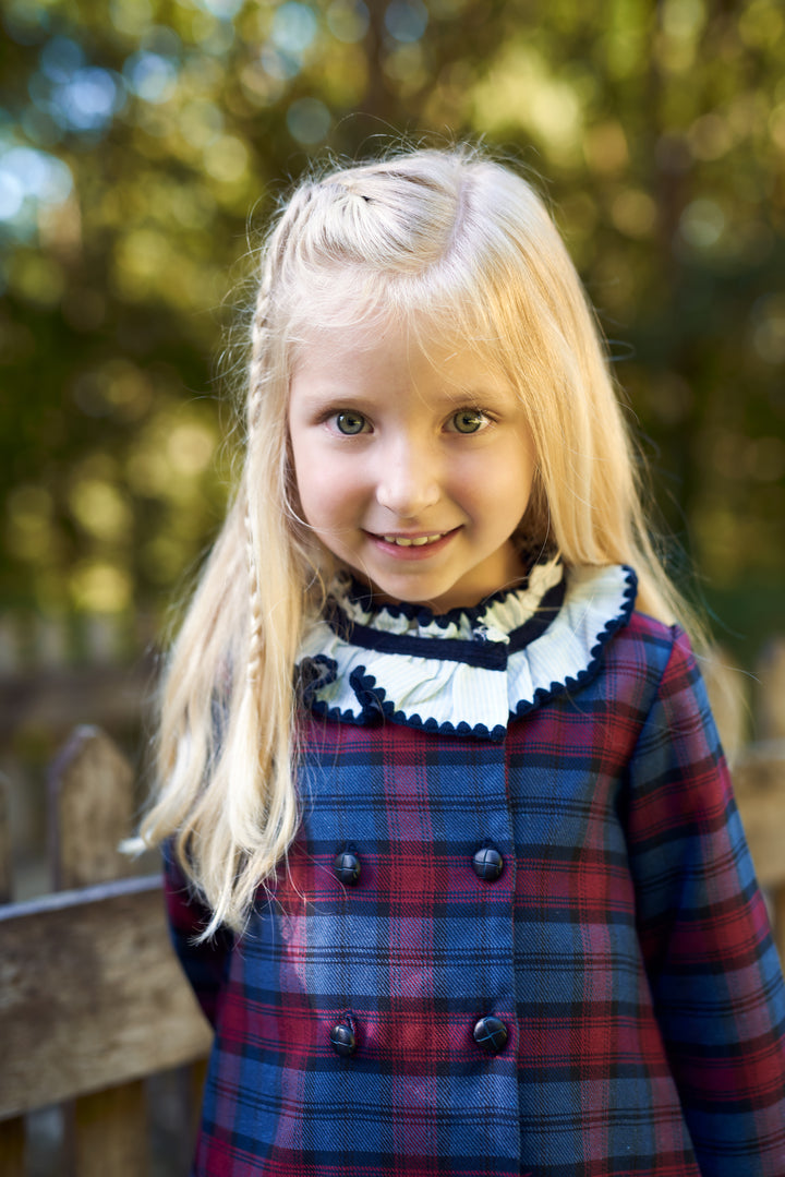 "Margot" Navy &amp; Burgundy Tartan Dress