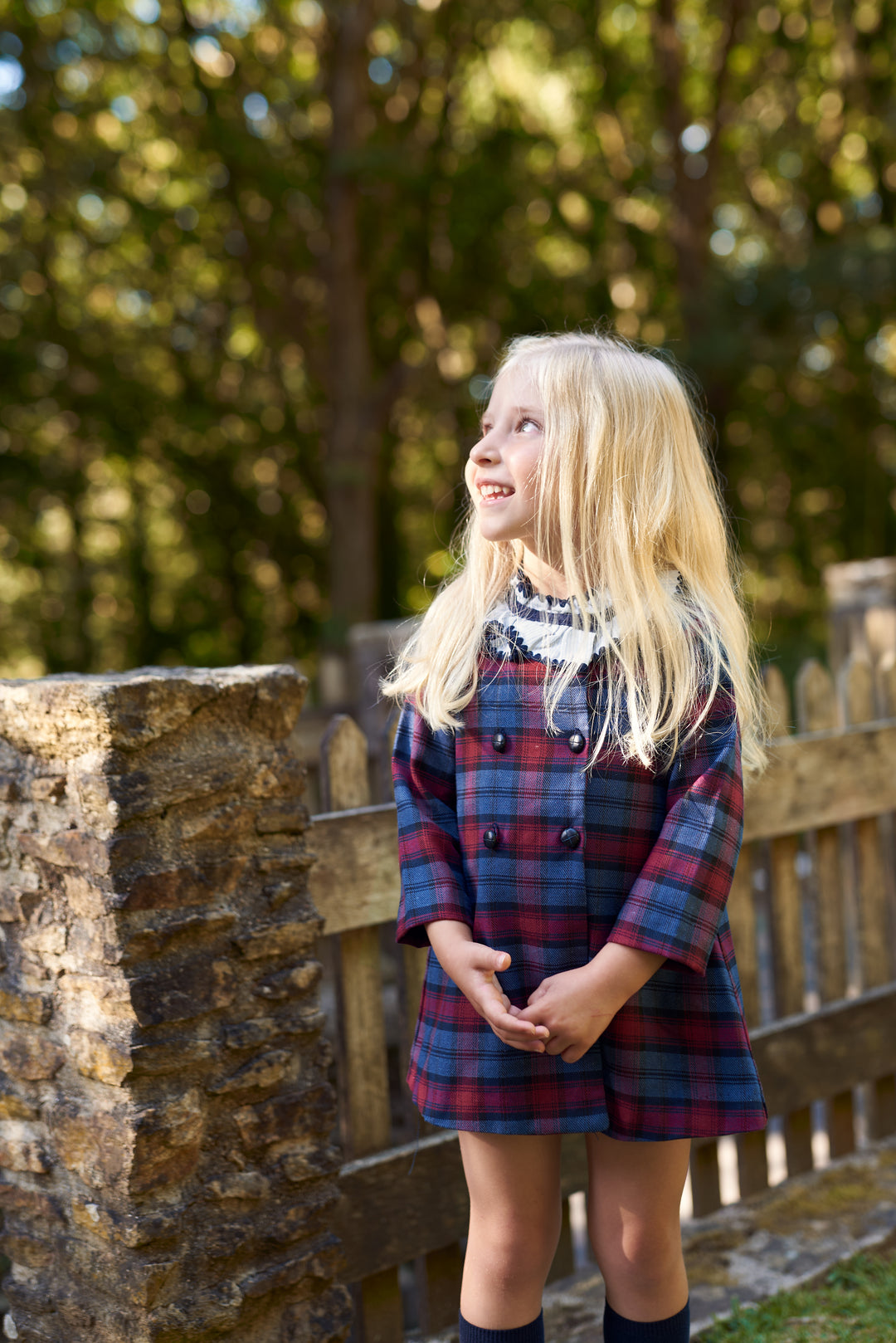 "Margot" Navy &amp; Burgundy Tartan Dress