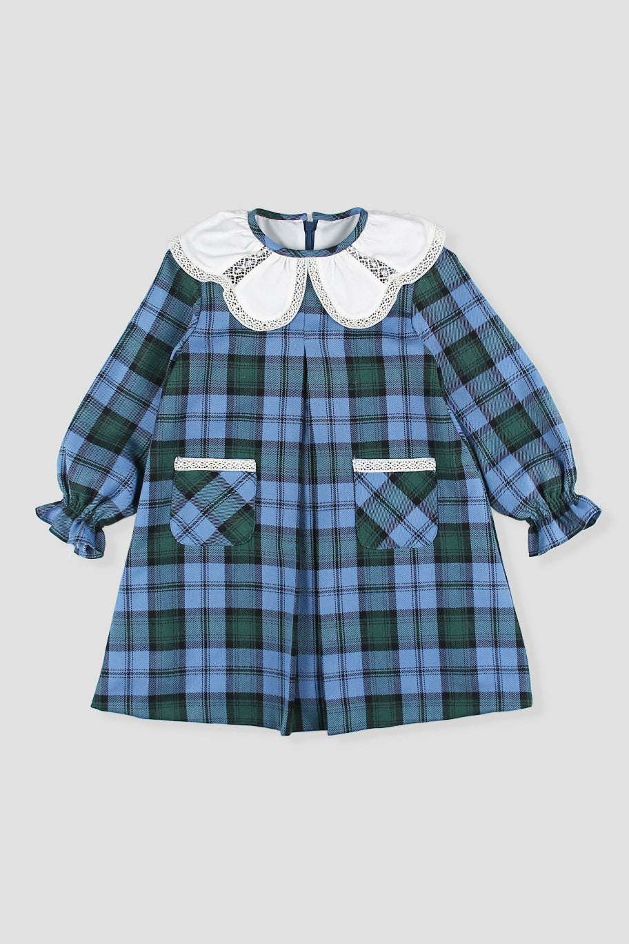 "Beatrice" Cornflower Blue Tartan Dress