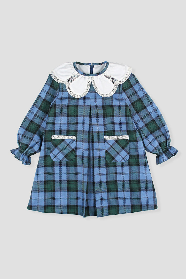 "Beatrice" Cornflower Blue Tartan Dress