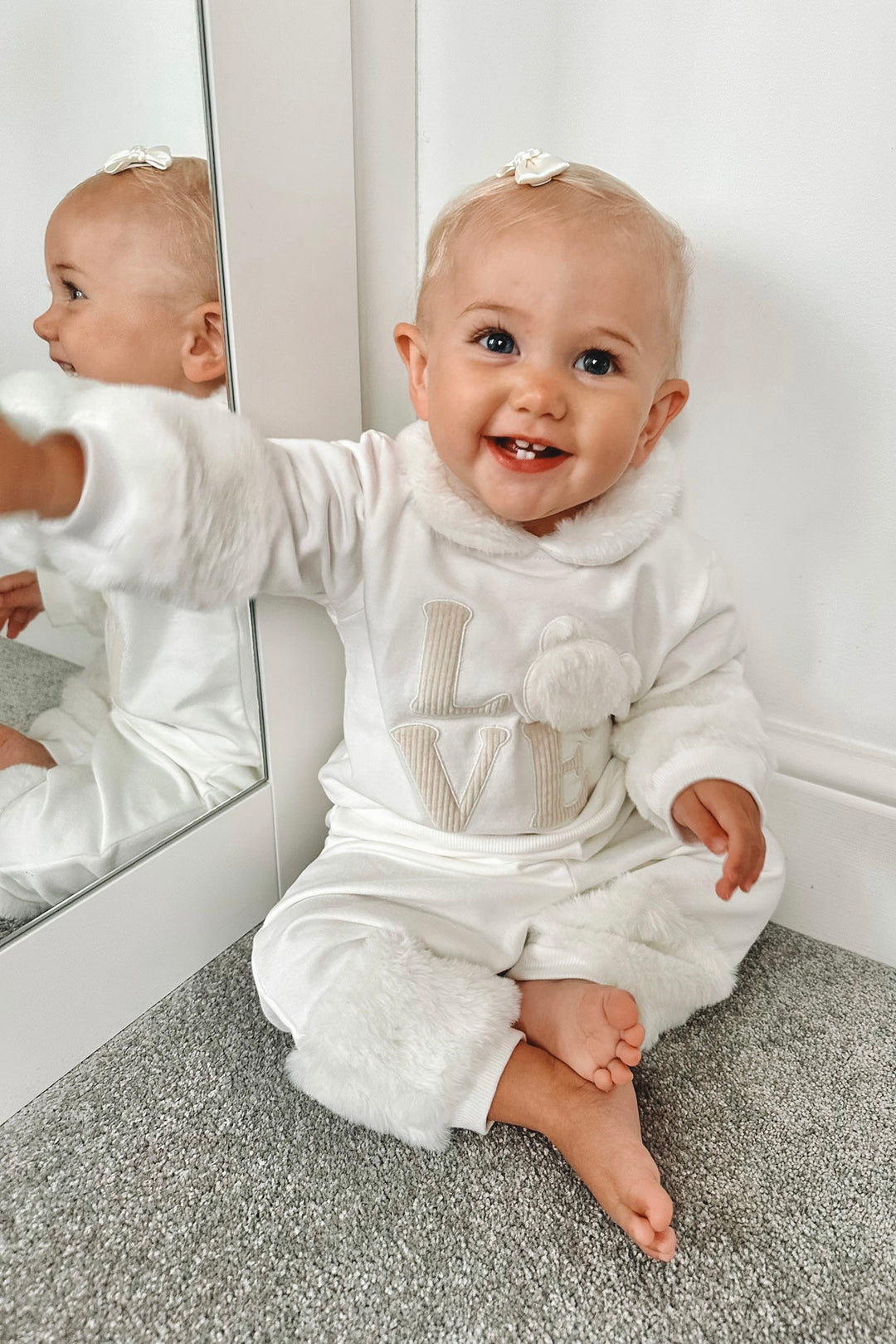 Deolinda "Avery" Ivory Faux Fur Tracksuit | Millie and John