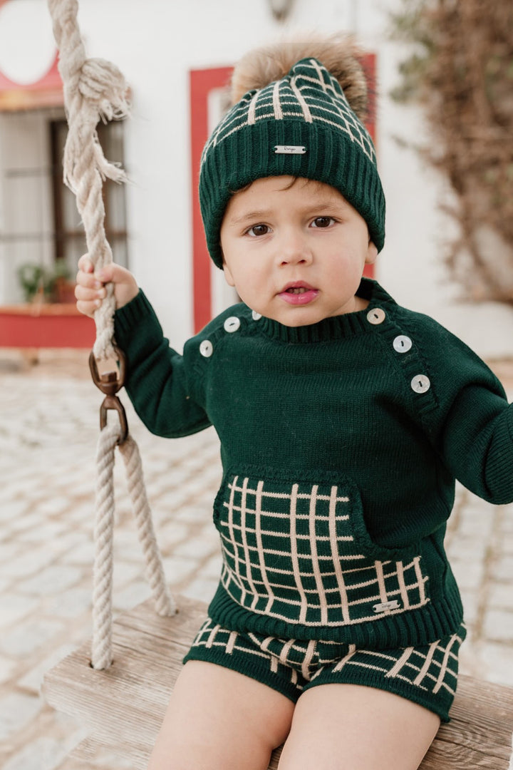 "Roman" Bottle Green & Camel Check Knit Jumper & Shorts