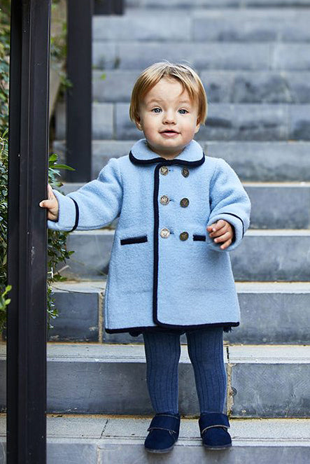 MARAE Kids PREORDER "George" Light Blue & Navy Merino Wool Coat | Millie and John