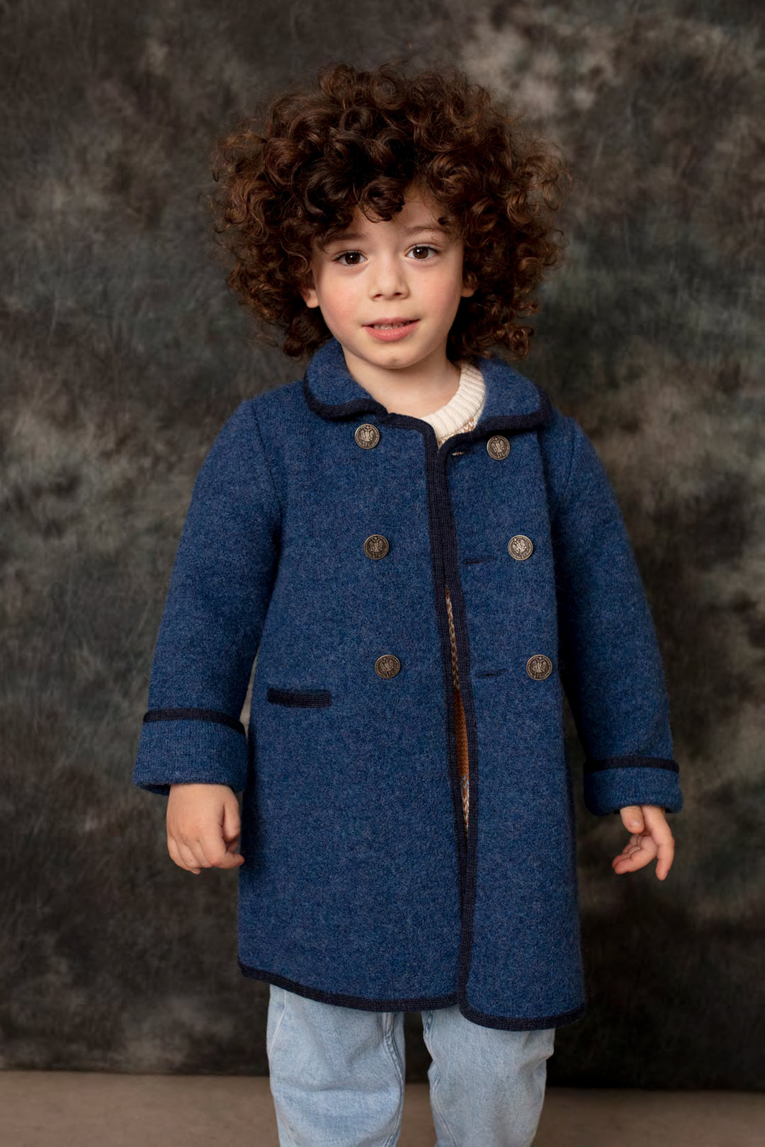 MARAE Kids PREORDER "George" Navy & Light Blue Merino Wool Coat | Millie and John