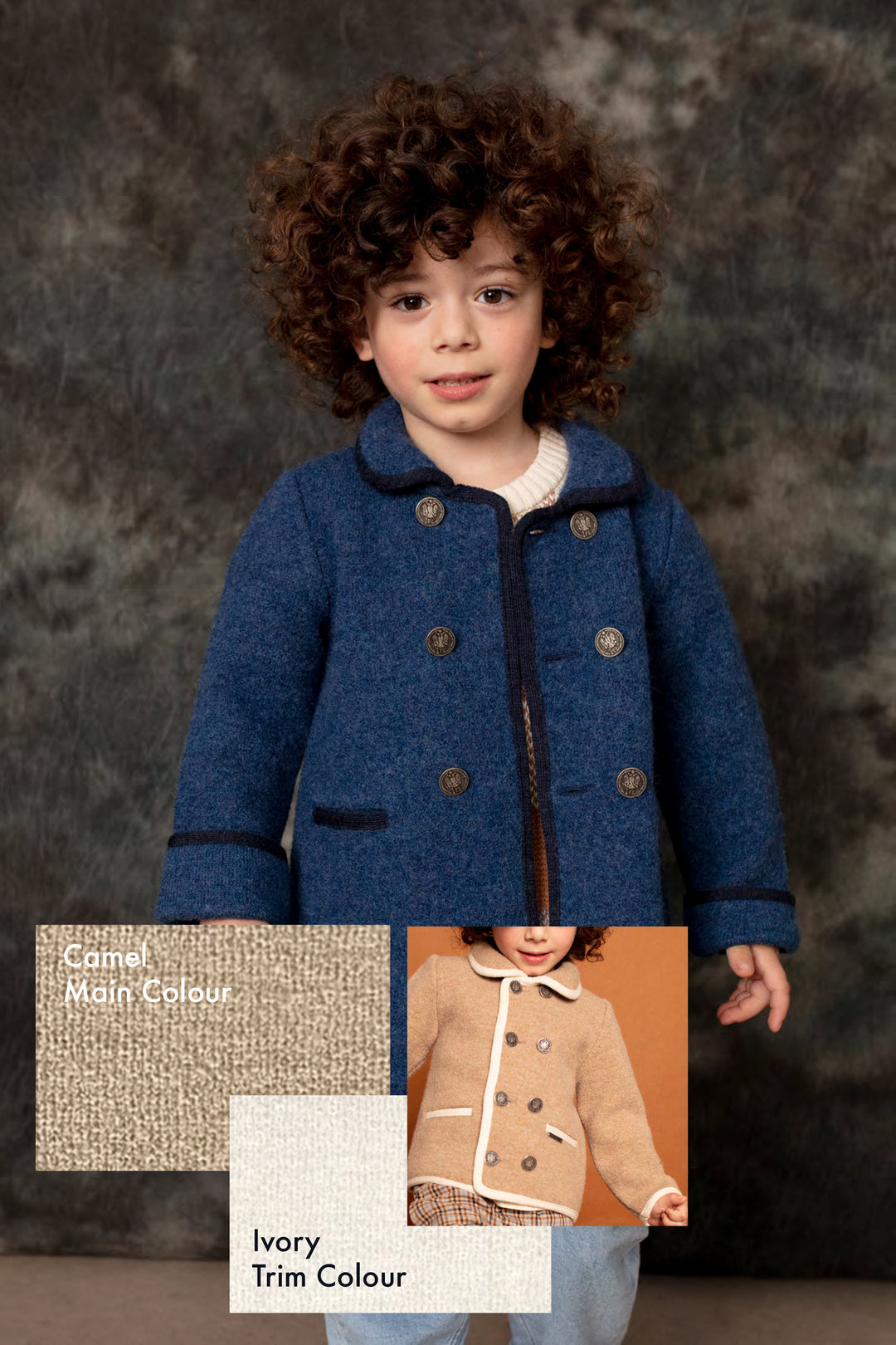 MARAE Kids PREORDER "George" Camel & Ivory Merino Wool Coat | Millie and John