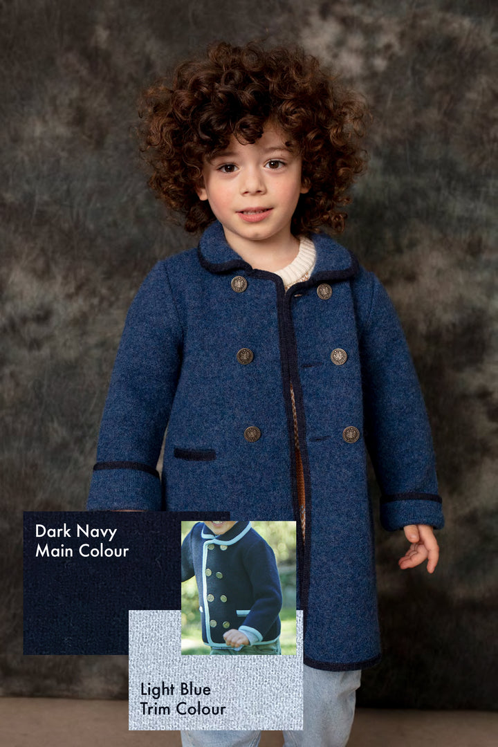 MARAE Kids PREORDER "George" Navy & Light Blue Merino Wool Coat | Millie and John