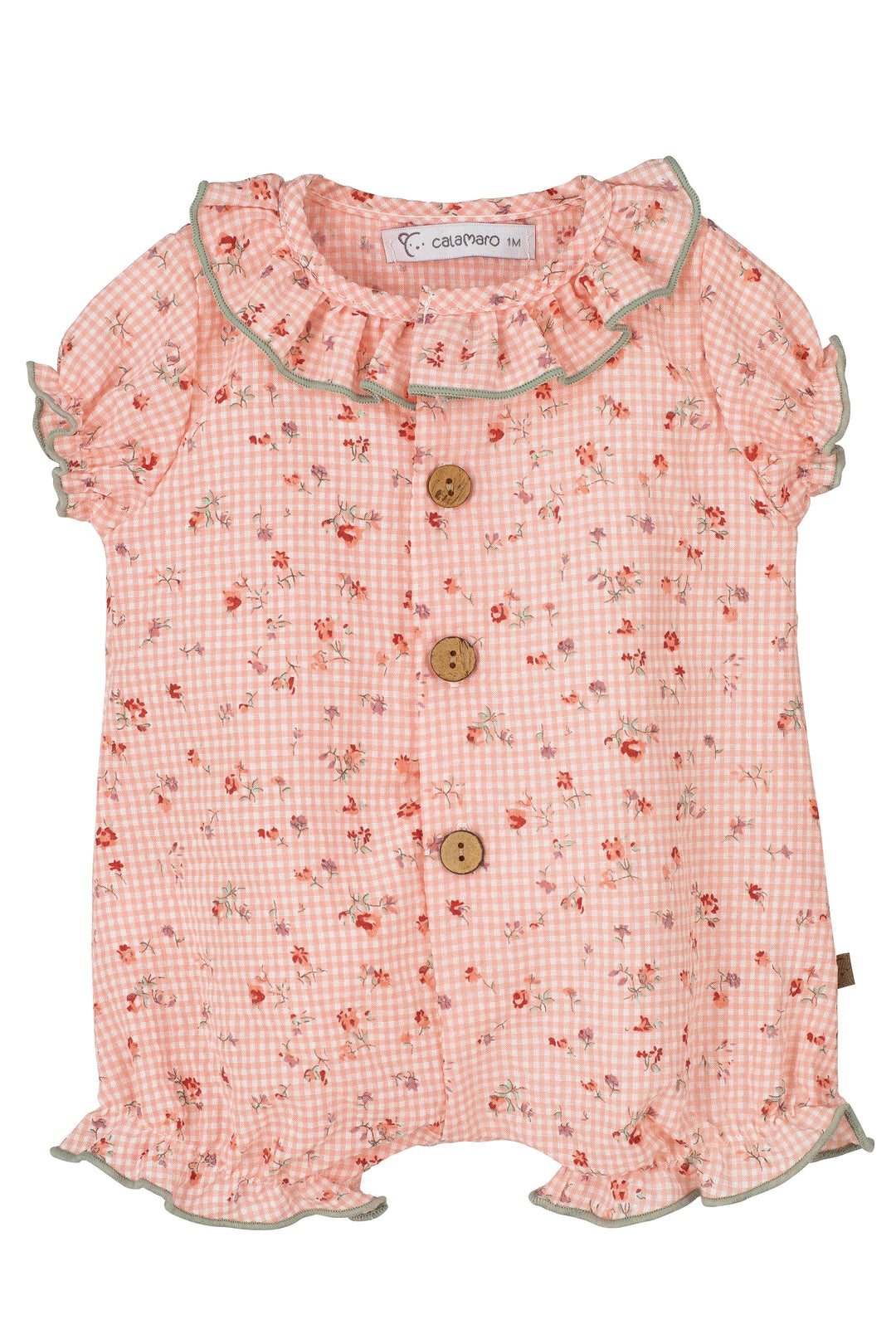Calamaro PREORDER "Eloise" Coral Gingham Floral Shortie | Millie and John