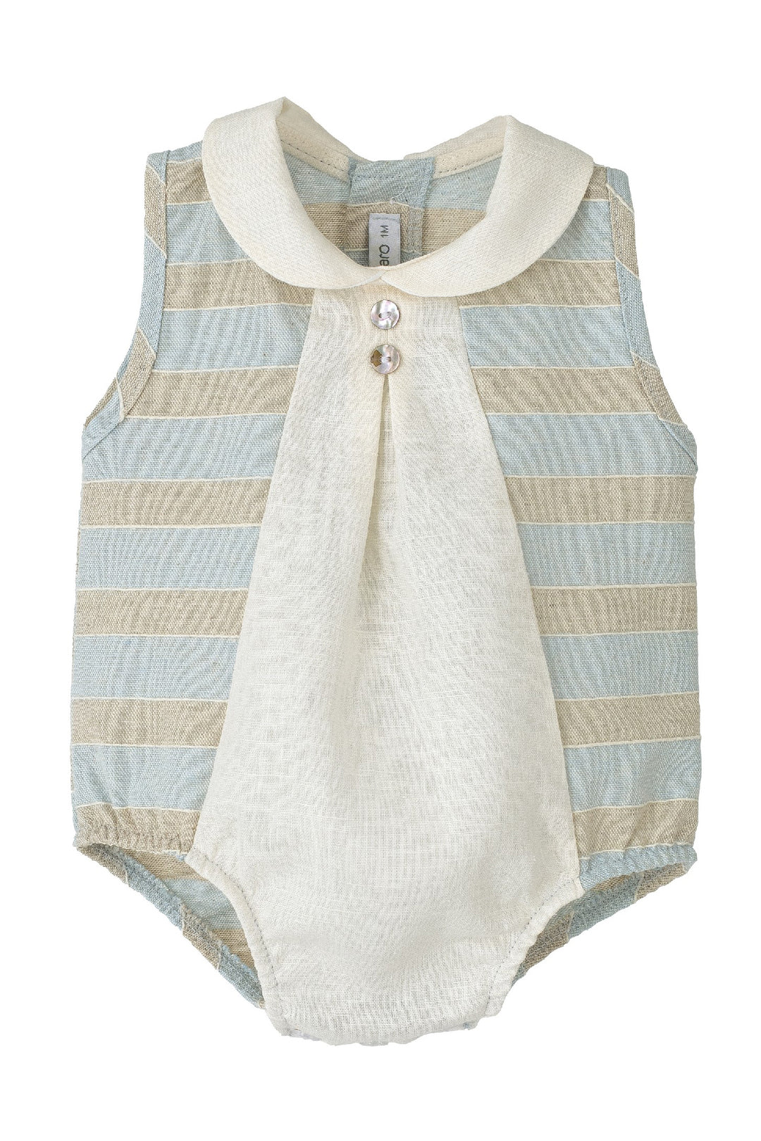 "Wren" Powder Blue & Stone Striped Romper