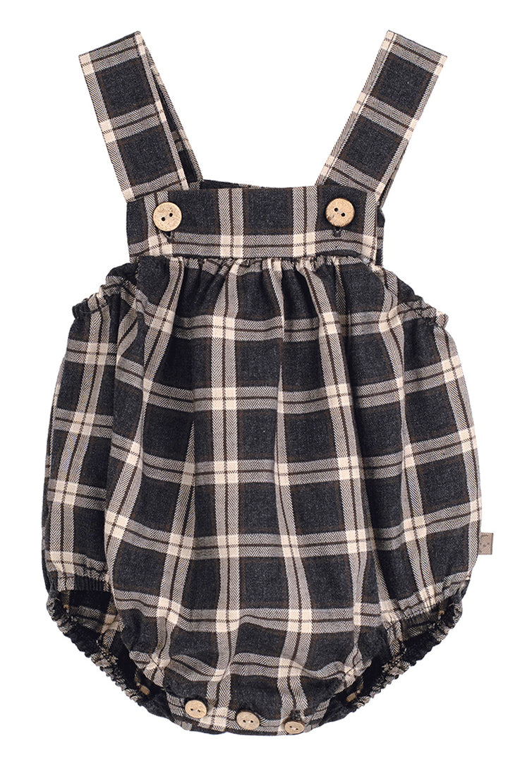 "Rowan" Charcoal & Stone Tartan Romper