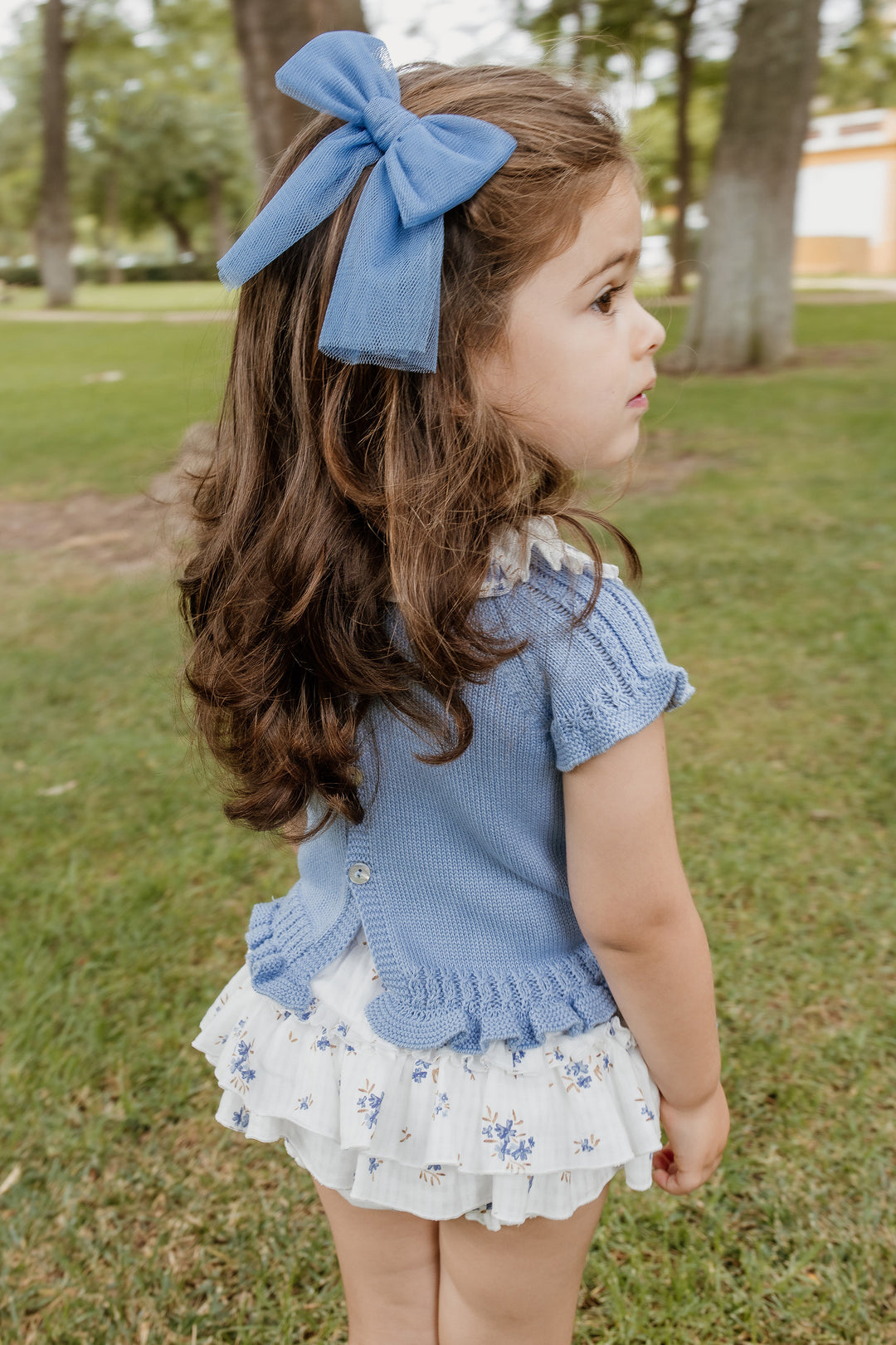 "Eliza" Sky Blue Knit Floral Top & Bloomers