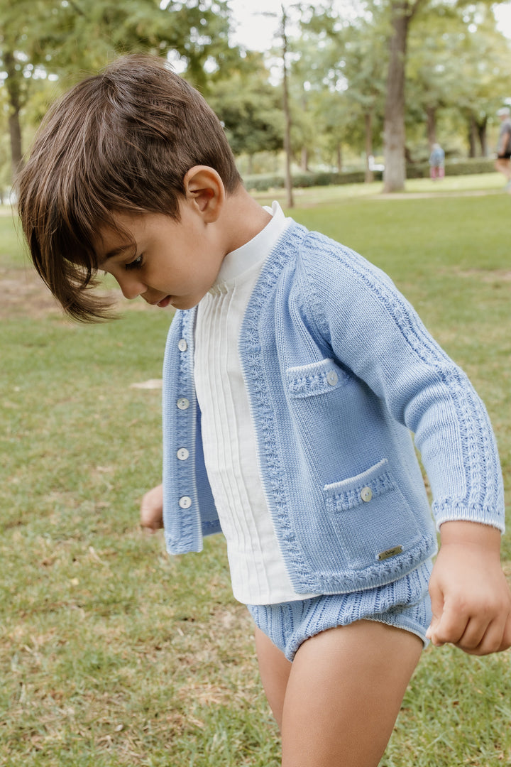 "Thomas" Sky Blue Knit Cardigan, Shirt & Jam Pants