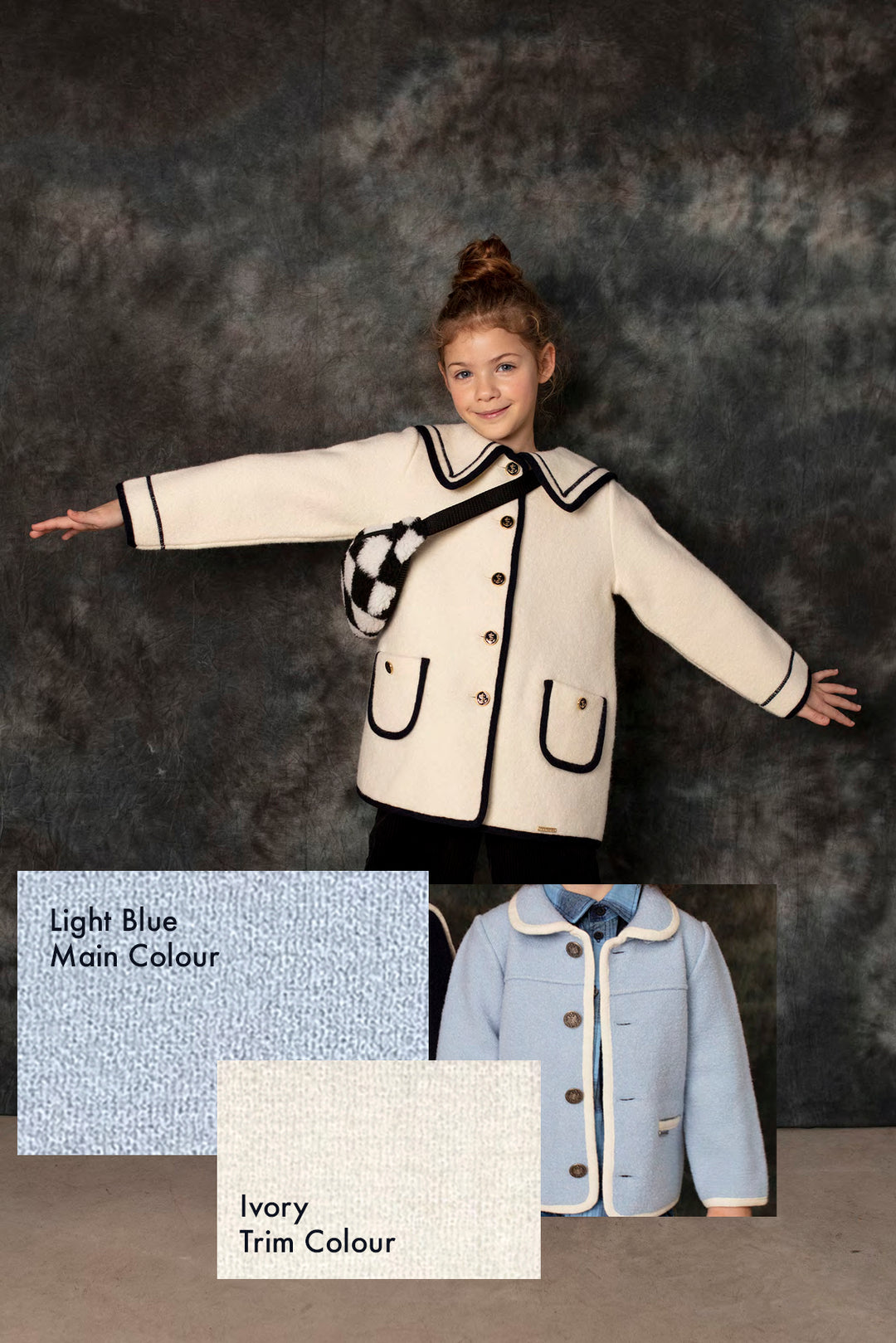 MARAE Kids PREORDER "Artemis" Light Blue & Ivory Merino Wool Sailor Jacket | Millie and John