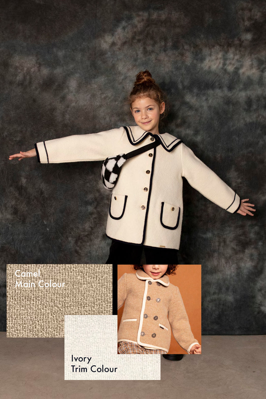 MARAE Kids PREORDER "Artemis" Camel & Ivory Merino Wool Sailor Jacket | Millie and John