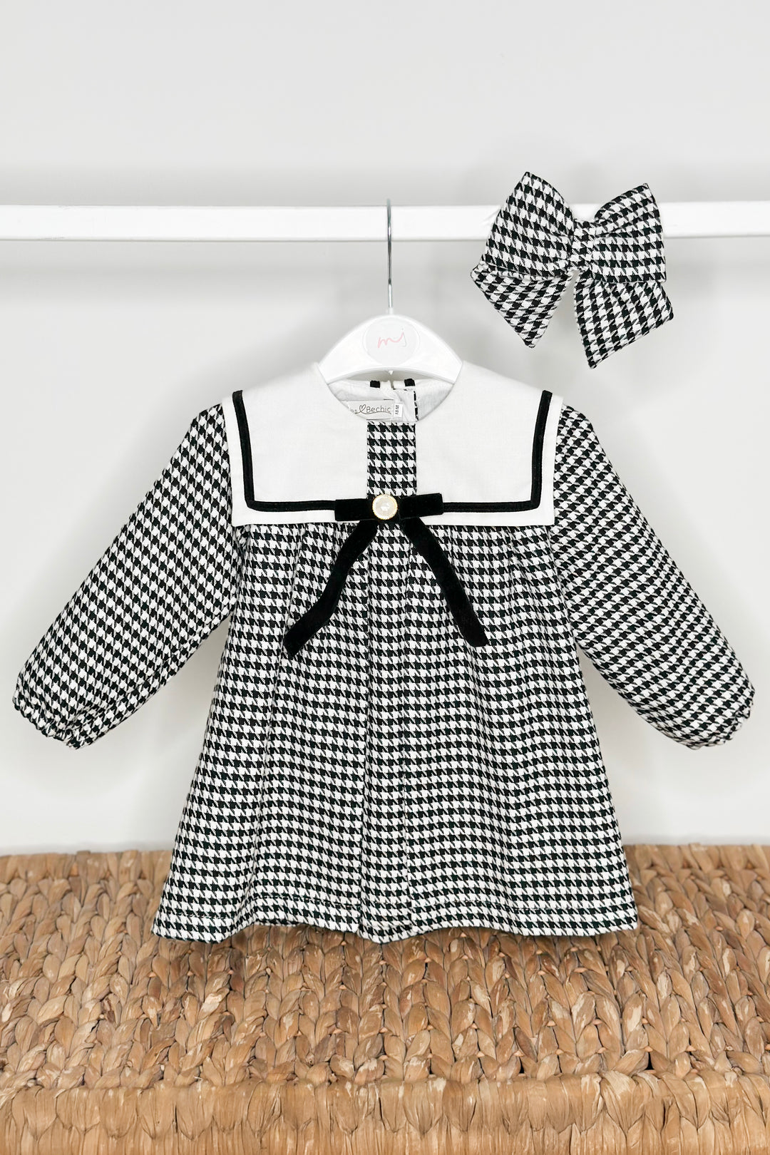 "Adaline" Black & White Houndstooth Sailor Dress