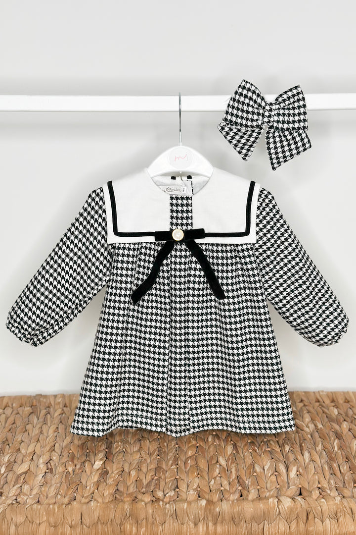 "Adaline" Black & White Houndstooth Sailor Dress