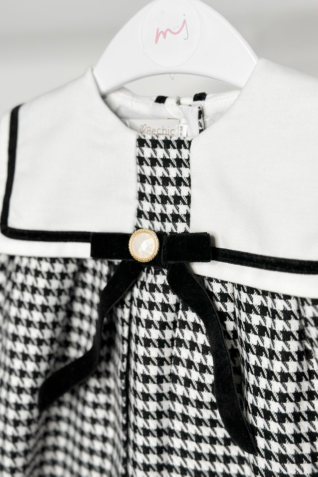 "Adaline" Black & White Houndstooth Sailor Dress