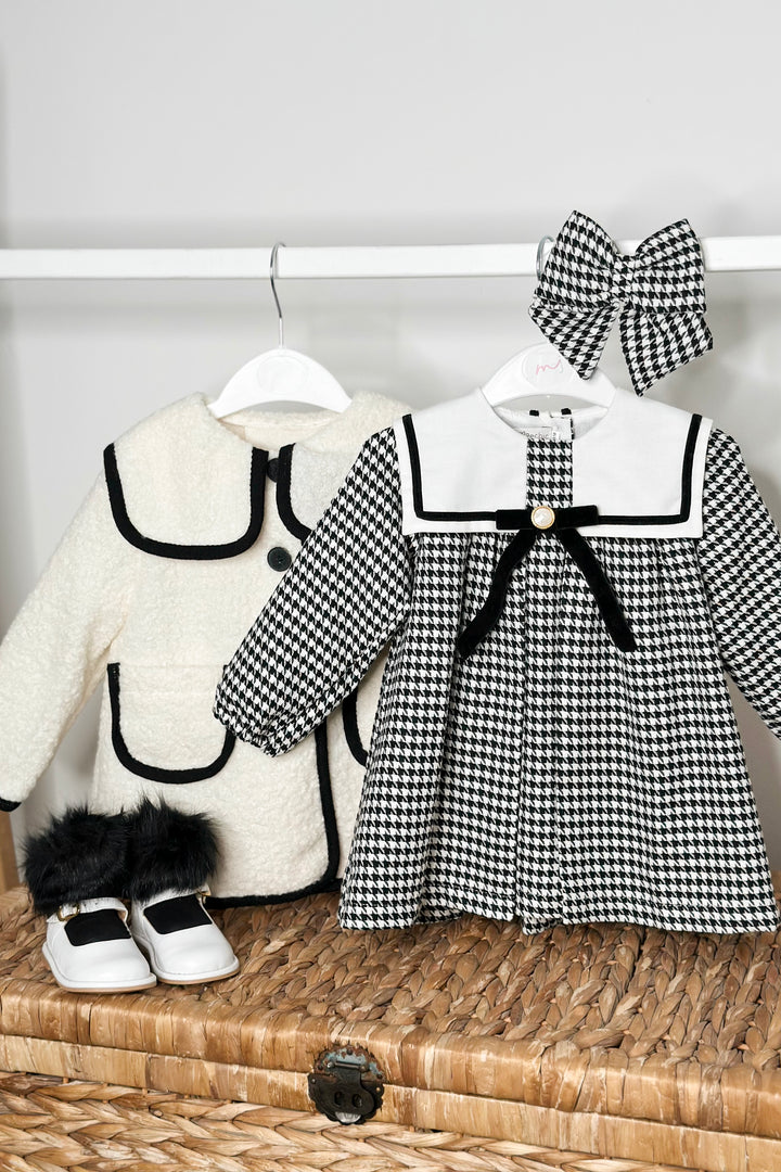 "Adaline" Black & White Houndstooth Sailor Dress