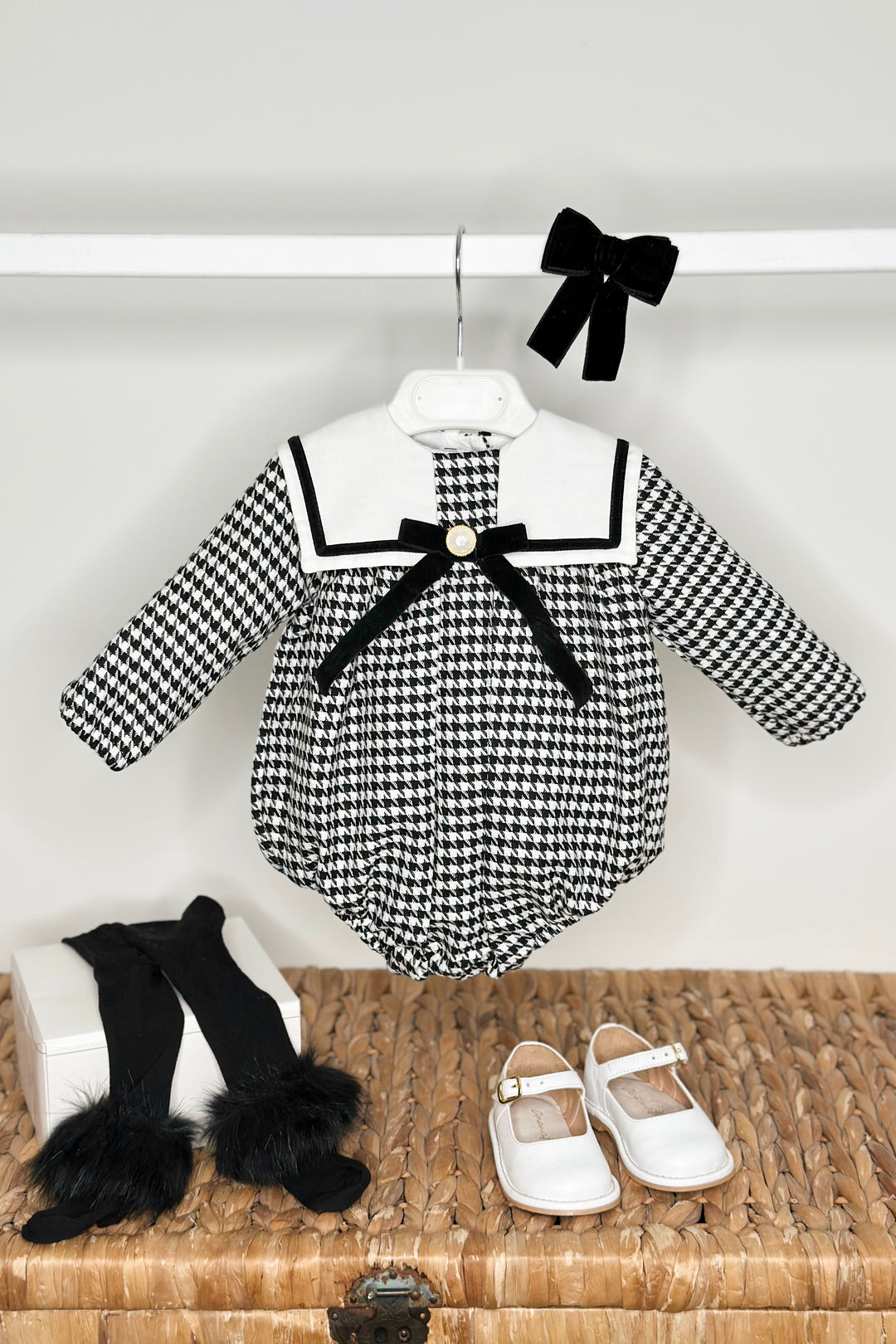 "Nyla" Black & White Houndstooth Sailor Romper