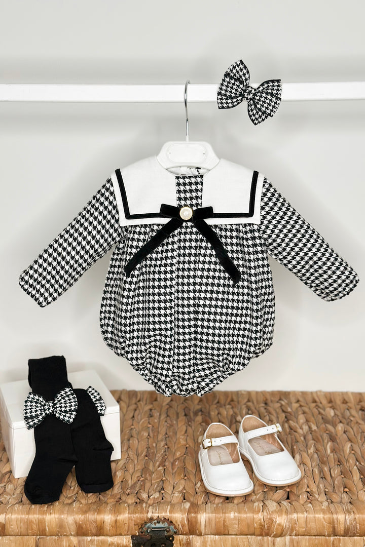 "Nyla" Black & White Houndstooth Sailor Romper