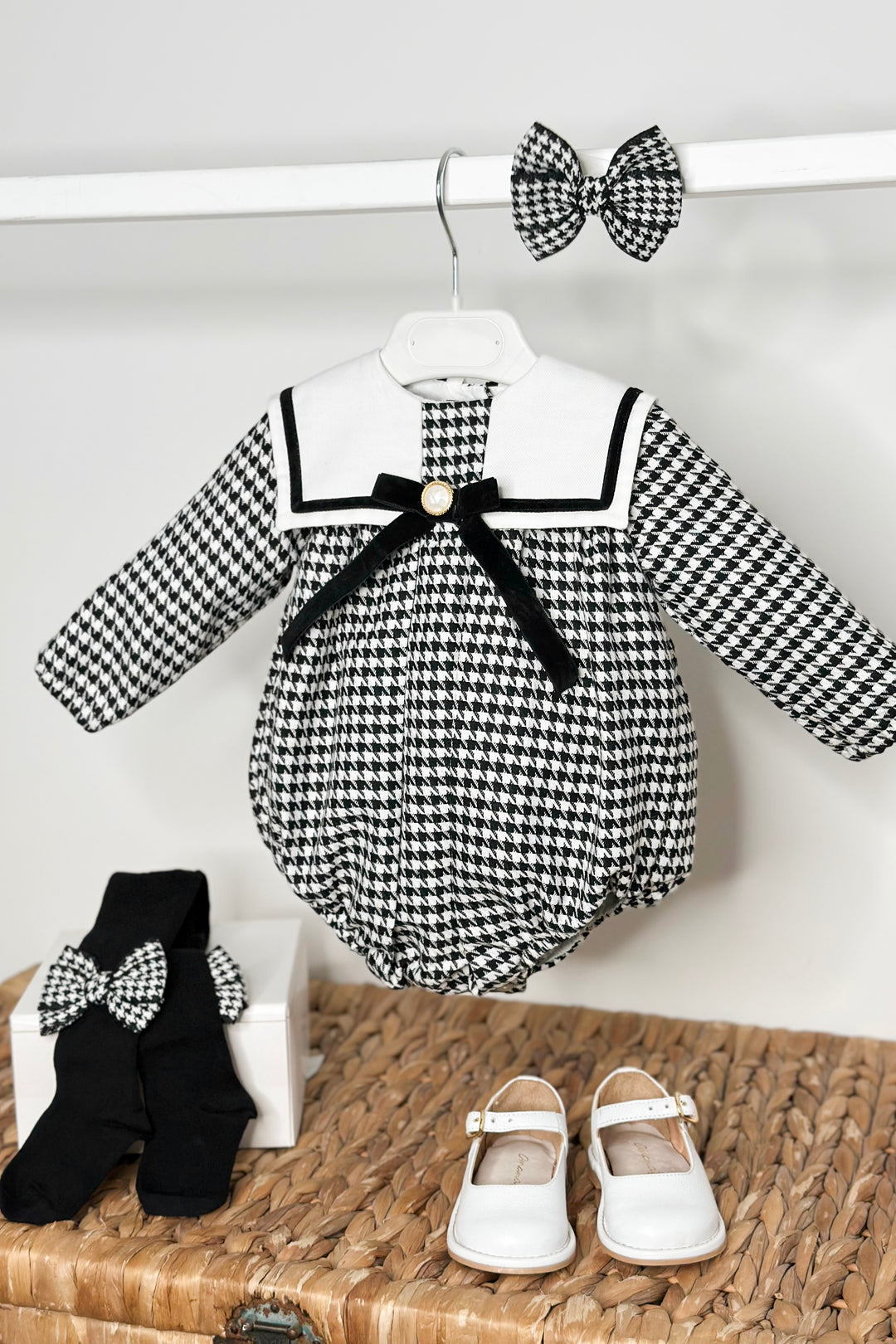 "Nyla" Black & White Houndstooth Sailor Romper