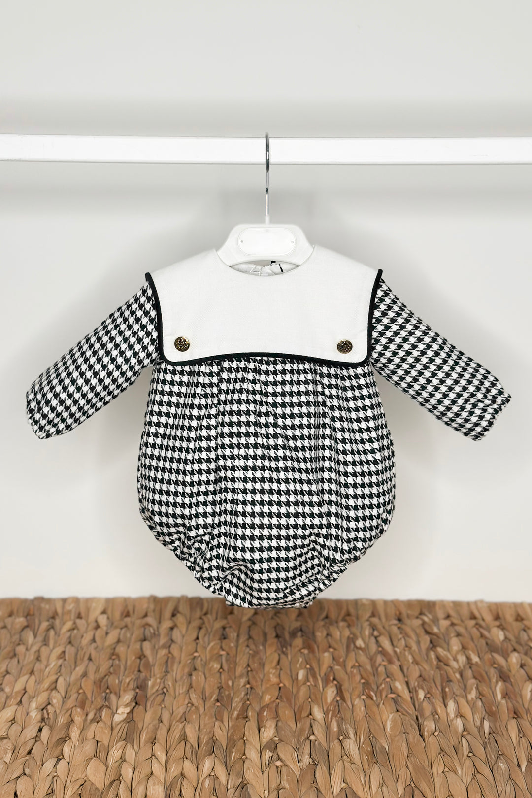 "Micah" Black & White Houndstooth Sailor Romper
