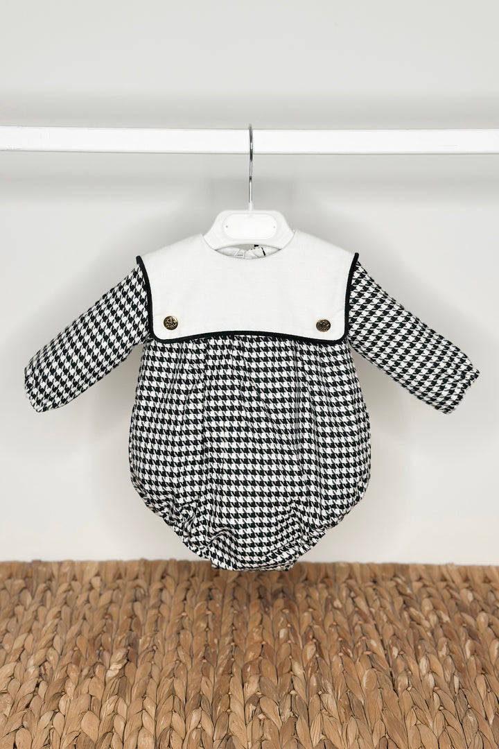 "Micah" Black & White Houndstooth Sailor Romper