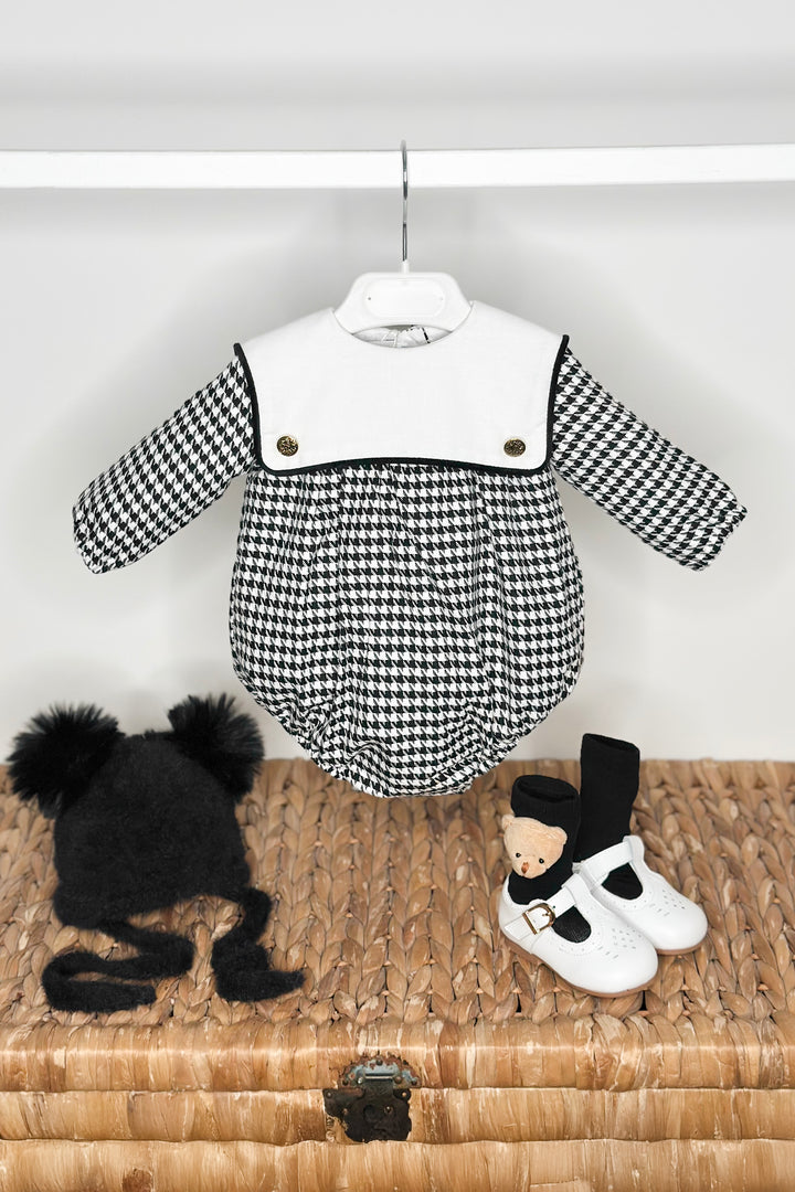 "Micah" Black & White Houndstooth Sailor Romper