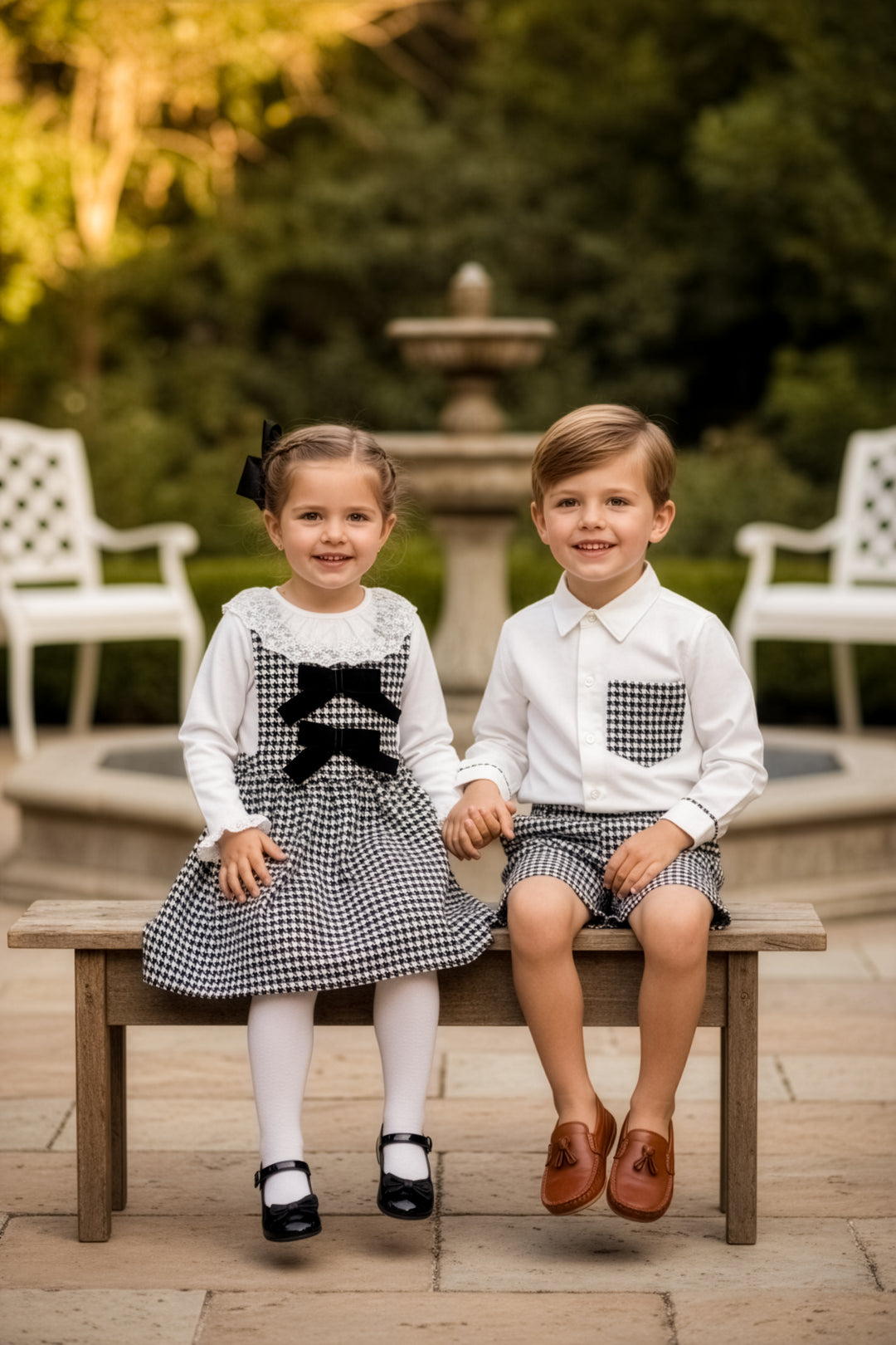 "Evelina" Black & White Houndstooth Pinafore Dress