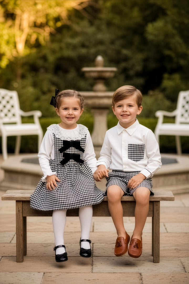 "Evelina" Black & White Houndstooth Pinafore Dress