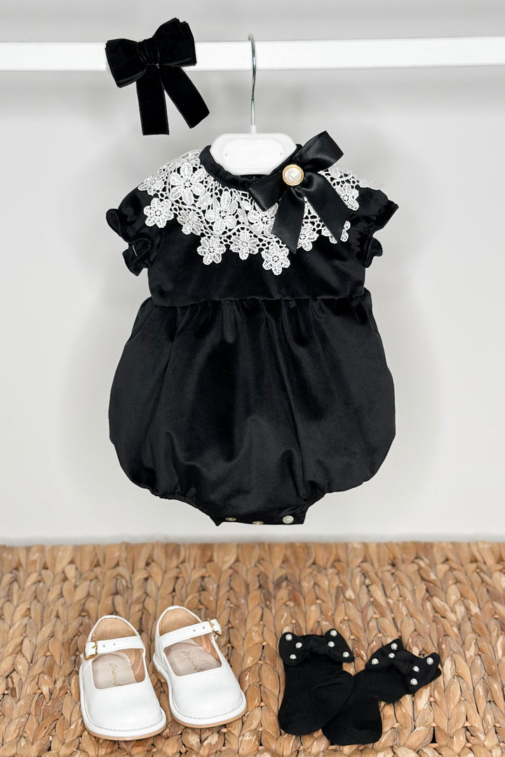 "Angelica" Black Velvet Lace Romper