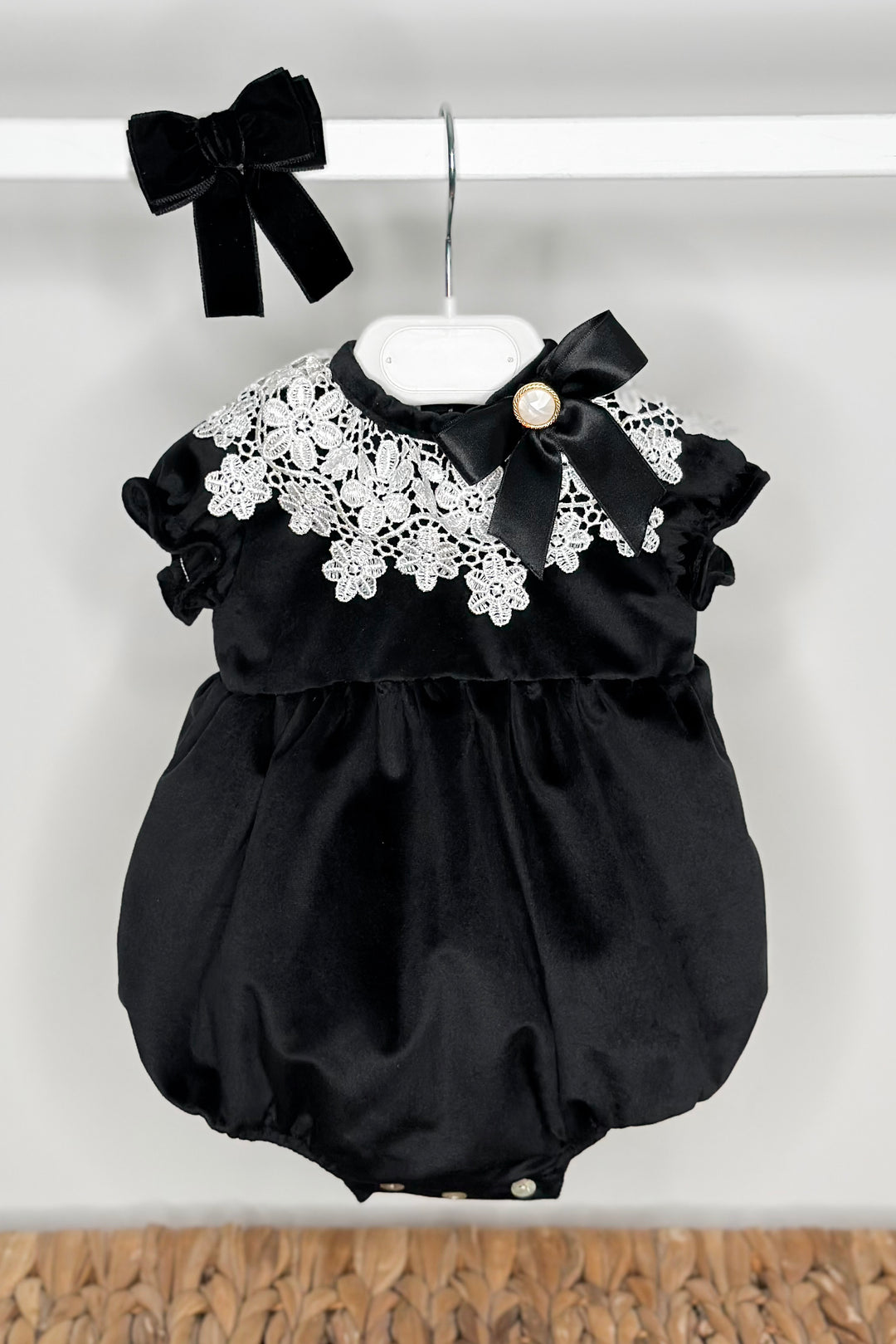 "Angelica" Black Velvet Lace Romper