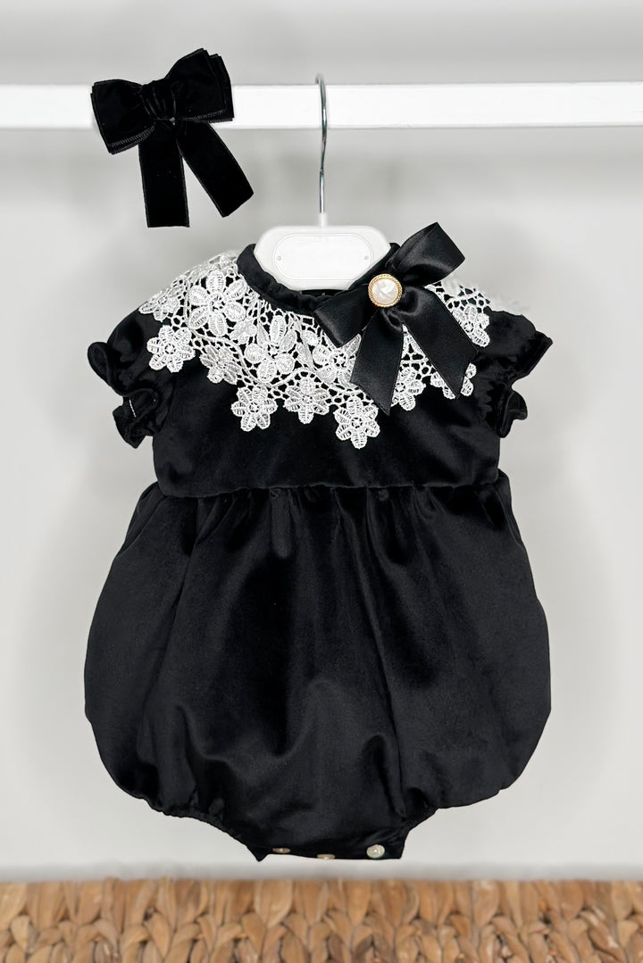 "Angelica" Black Velvet Lace Romper