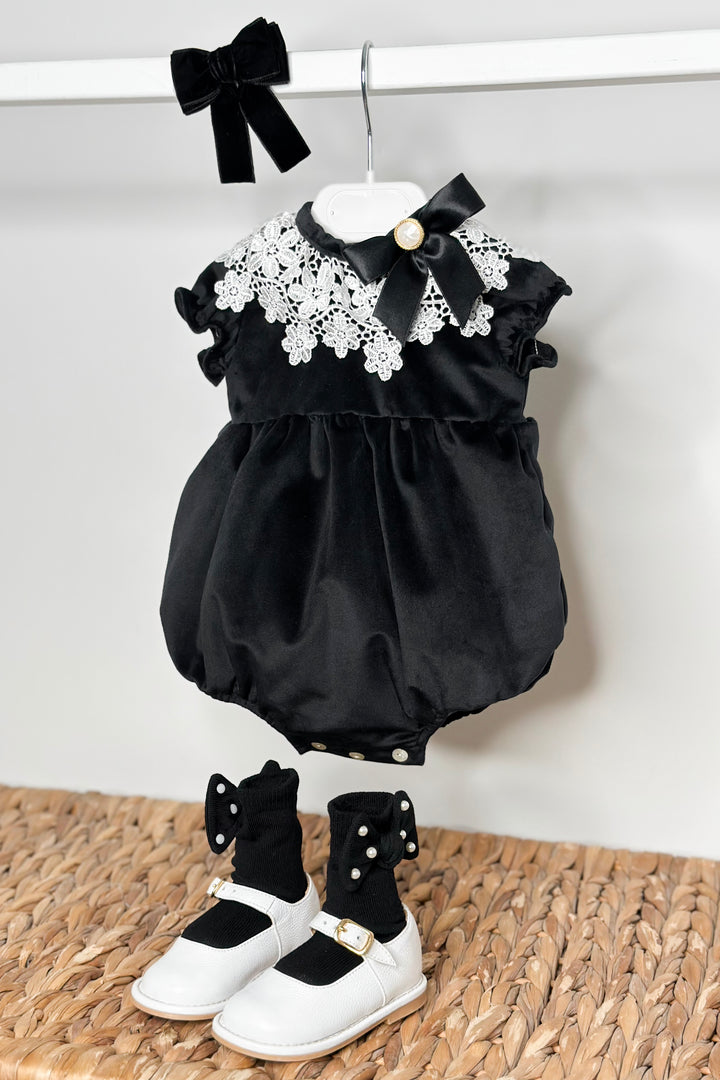 "Angelica" Black Velvet Lace Romper
