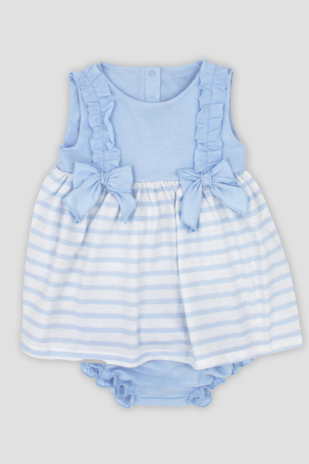 "Olivia" Baby Blue Striped Dress & Bloomers