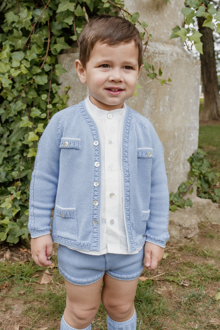 "Oscar" Sky Blue Knit Cardigan, Shirt & Shorts