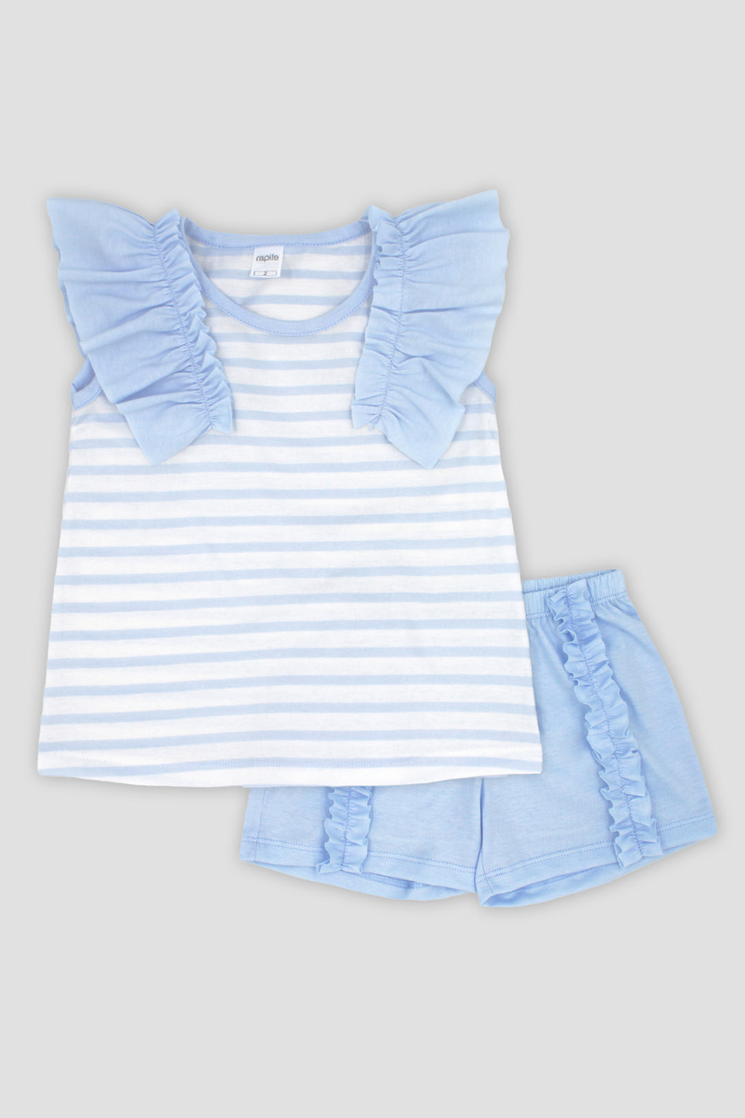 "Isabel" Baby Blue Striped Top & Shorts