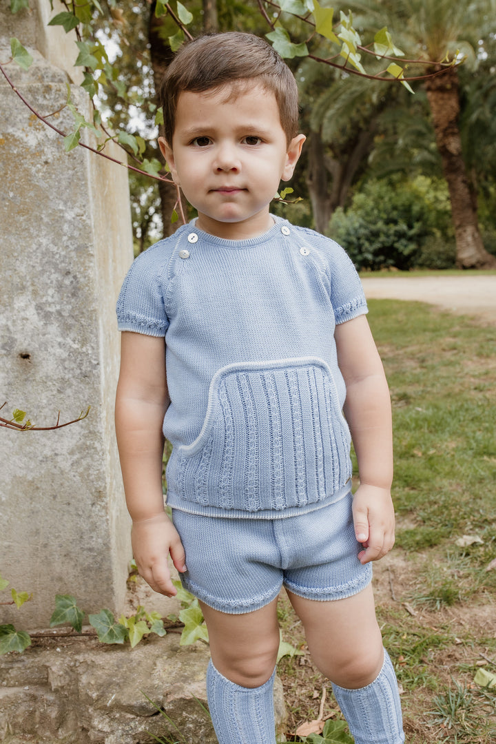 "Albie" Sky Blue Knit Top & Shorts